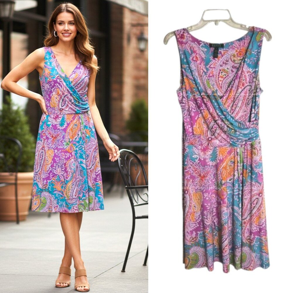 Lauren Ralph Lauren Paisley Dress Wmn's Sz S Multicolor Sleeveless Stretch Knit